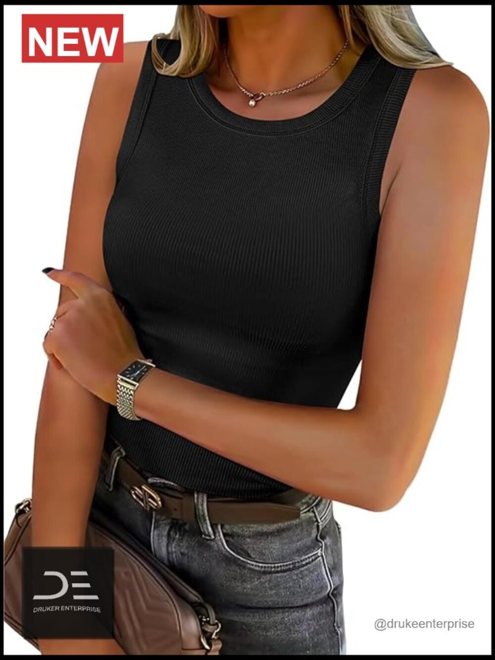 Sleeveless High Neck Racerback Tank Top - Slim Fit Ribbed Knit - Casual Summer